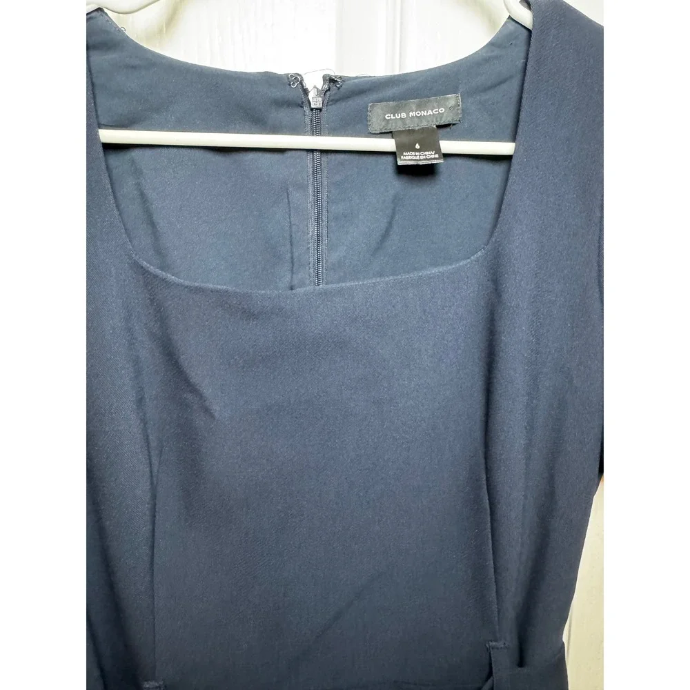 Club Monaco Navy Blue Square Neck Belted Mini Dress Size 6 Short Sleeve